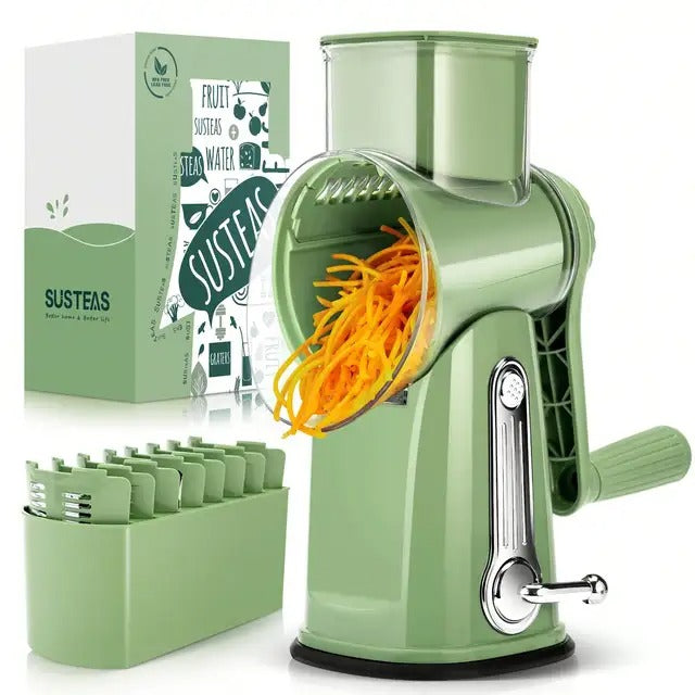 SUSTEAS Rotary Cheese Grater with Handle Strong Suction Base 5 Blades