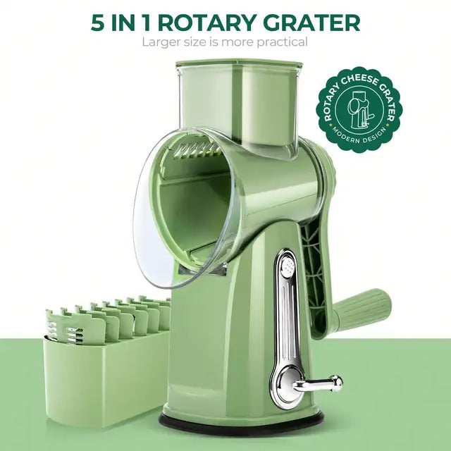 SUSTEAS Rotary Cheese Grater with Handle Strong Suction Base 5 Blades